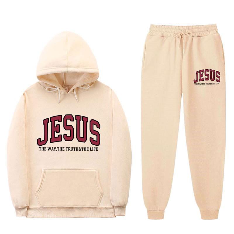 Men Women Casual Hooded Sweatshirt Set With Letter Print Long Sleeve Top Pants Sportwear