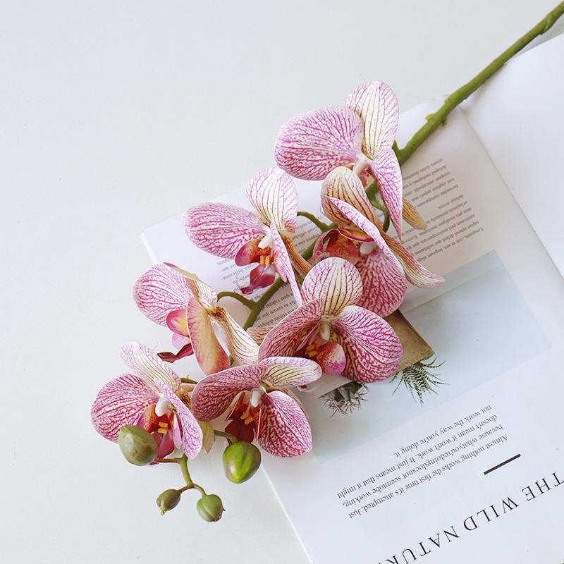 Elegant 7-Head Phalaenopsis Orchid Faux Flower in White and Pink for Living Room or Dining Table Decor