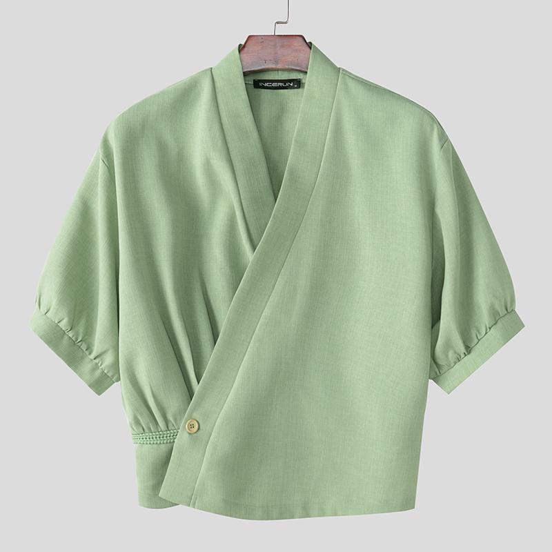 INCERUN Мужские летние футболки с коротким рукавом и крестом спереди