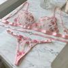 Floral Embroidery Perspective Lingerie Kit Lace Rose Flower Bra Briefs Set  Valentine's Day