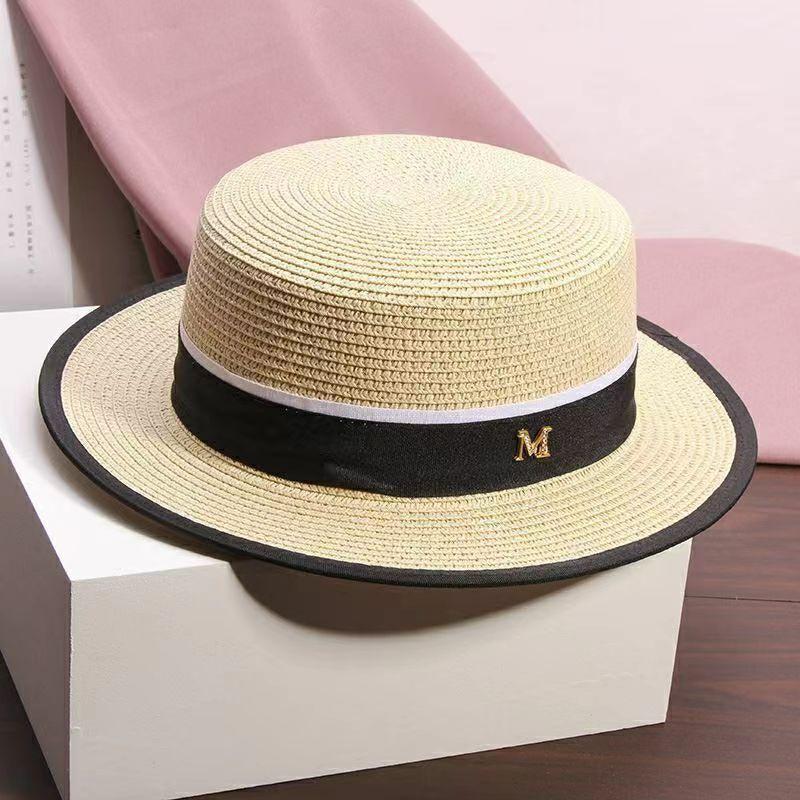 Internet celebrity flat top hat women's summer French retro fashion trend sun hat outdoor vacation elegant sun hat