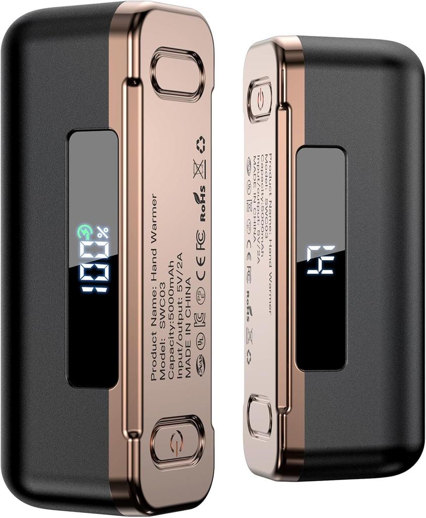 Rechargeable Hand Warmers 2 Pack, Magnetic Electric with LED, 4 Heat Levels up to 131°F, Portable Pocket Heater for Men & Women