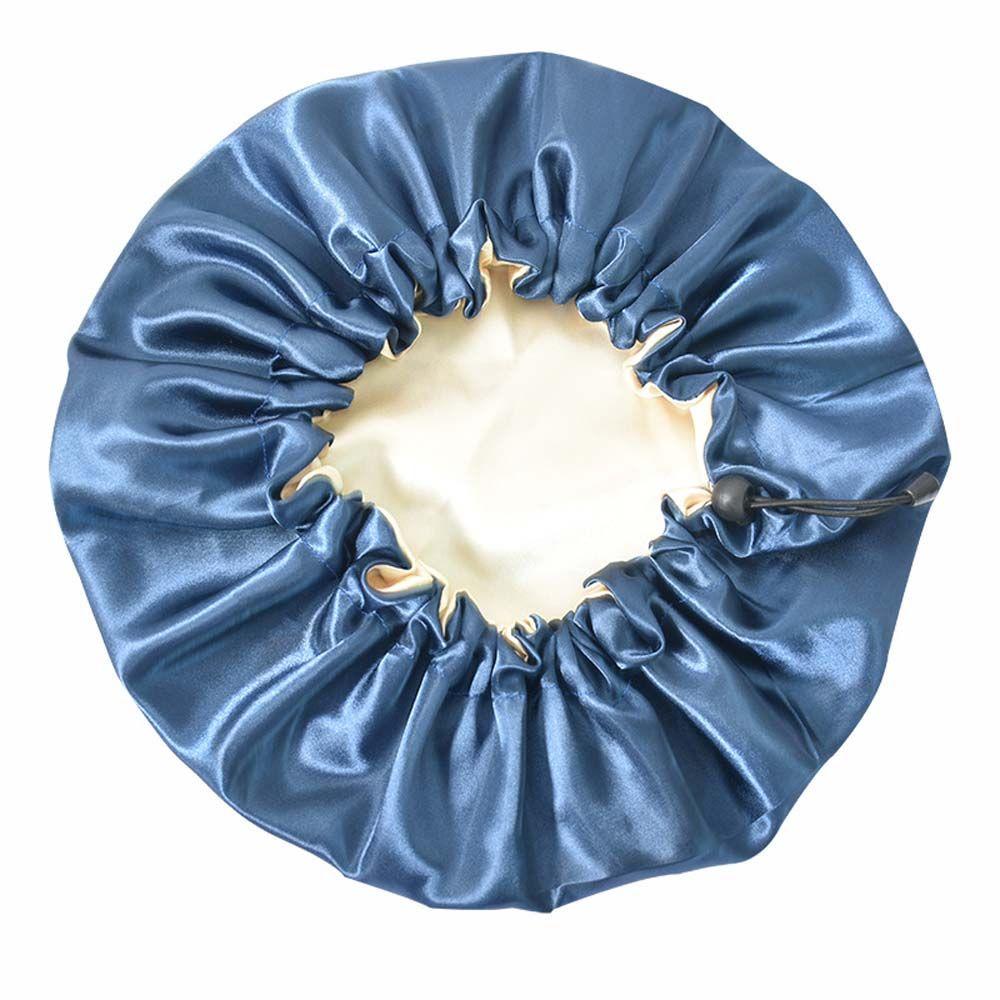 Care Adjustable Springy Double Layer Night Hair Cap Shower Cap Sleep Bonnet Reversible Satin Bonnet