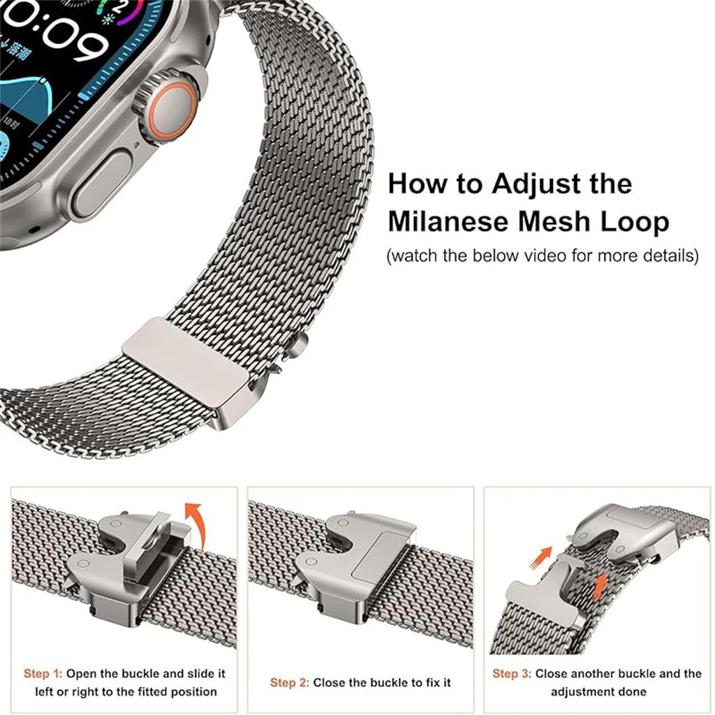 1 шт. ремешок для Apple Watch Milanese Loop для Apple Watch S10 46 мм 42 мм Ultra 2 49 44 45 41 40 38 мм металлический ремешок для часов IWatch 10 9 6 5 SE 7 8 4 3 браслет