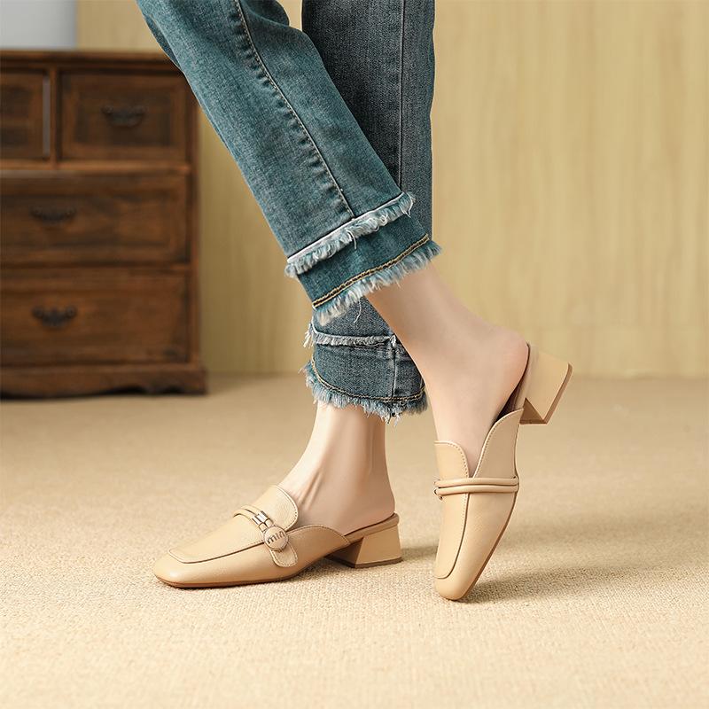 X309-90 темпераментная сумка голова полушлепанцы женские уличные летние 2025 новые низкий толстый каблук ленивые плоские мюли