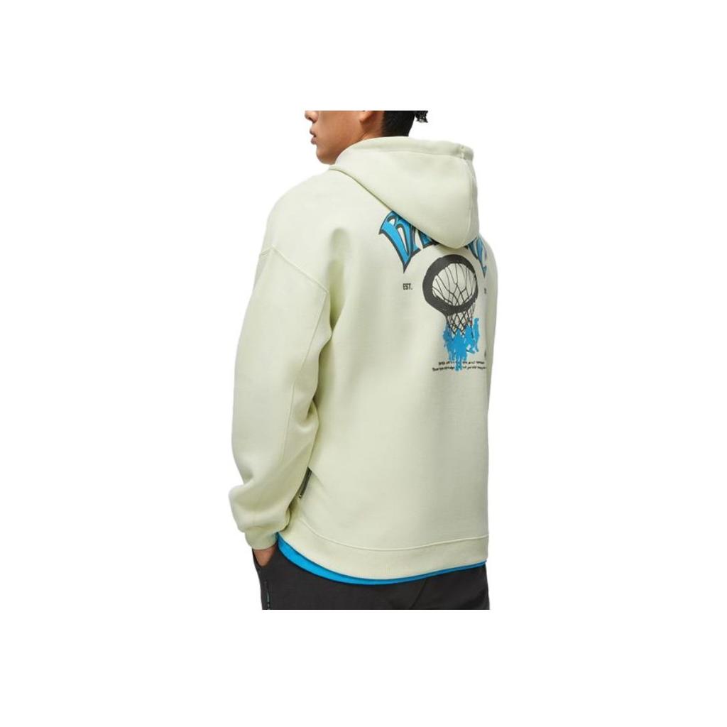 Li Ning Badfive Letter Print Pullover Hoodie Men Sweatshirts Jade-Green AWDU085-5