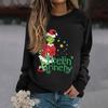 Women's Fashion Casual Long Sleeve Solid Color Christmas Printed Round Neck Top Sweatshirt