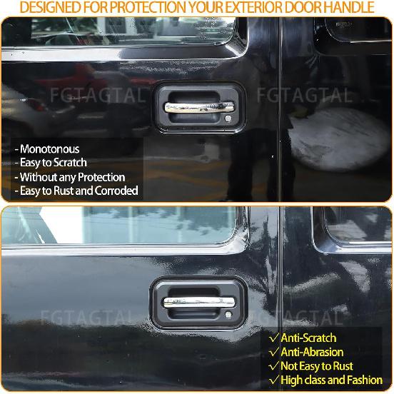 Fit for Hummer H2 2003-2009 Door Handle Cover, ABS Exterior Door Handle Protector Trim Frame Cover, 4PCS (Matte Black)