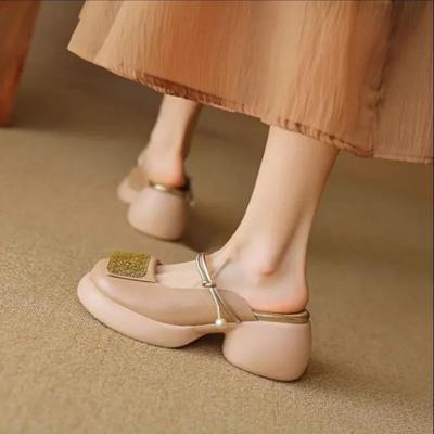 Сандалии на толстой подошве в стиле National Tide Baotou, женские полускользящие износостойкие тапочки на блочном каблуке, женская обувь