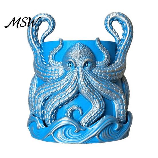 Retro Ocean Theme Decor 3D Printed Octopus Planter, Artistic Coastal Plant Pot, Decorative Environmentally Friendly Holder Container for Cactus,