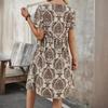 Women's Dress Summer Fashion Printed V Neck Short Sleeve Loose Dresses