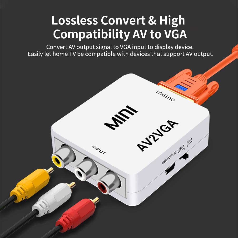 AV в VGA Адаптер 1080P HD Мини VGA Конвертер ABS Корпус Видео Конвертер для STB Компьютера (белый)