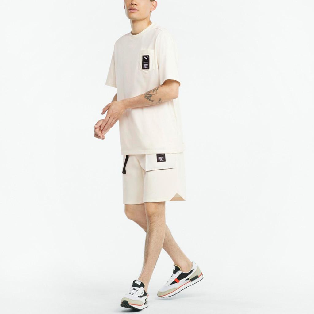 Puma X First Mile Co-Branded Pocket Logo Solid Color Regular Fit Sports Short Sleeve T-Shirt Men Tops Ivory-White 532337-73