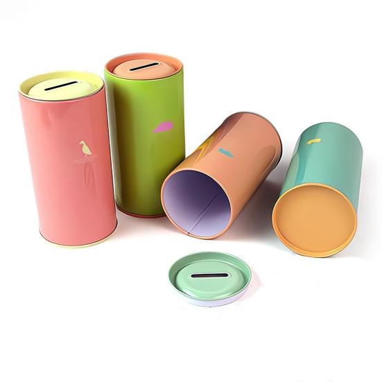 Металлическая копилка большой емкости с рисунком животных, детский цилиндрический сберегательный банк, инструмент для финансового управления