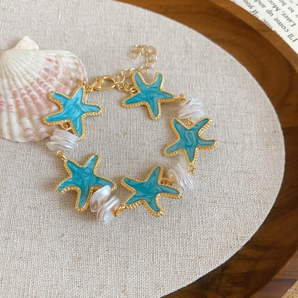Bohemian Style Acetate Starfish Bracelet Ornaments Adjustable Acetic Acid Star Bangle Alloy with Pearl Decorations Hand Chain