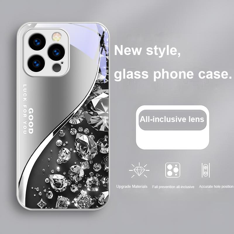 Цветной Алмазный Градиентный Чехол из Закаленного Стекла для IPhone 16 Pro Max 15 Plus 14 Pro 13 12 Mini 11 Pro Max X XS 7 8 Plus 2022