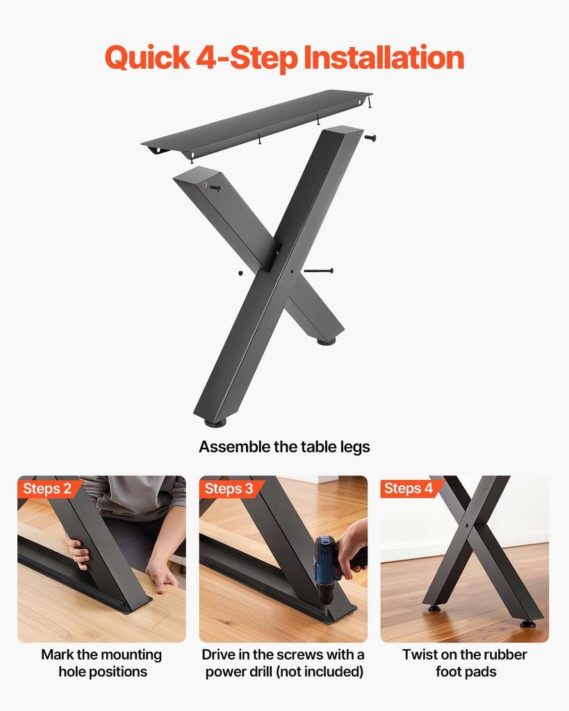 Table Legs, 750 x 790 mm (H x W) Steel Furniture Legs, Modular Design, Easy Assembly, 1000 kg Max Load Heavy Duty, for Home Office Desk, Coffee Dinner