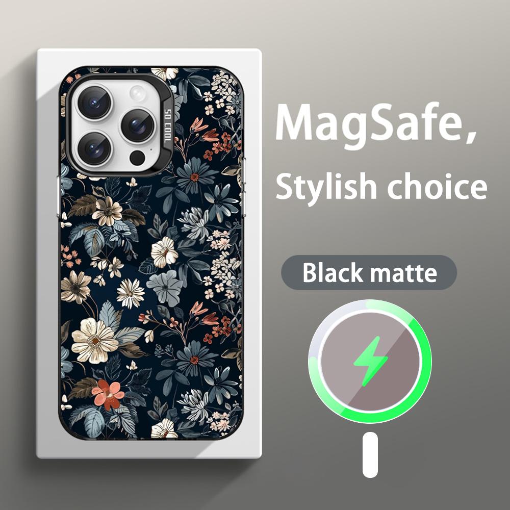 Art Retro floral pattern painting design Phone Case Magnetic IMD Colorful Silver case for iPhone 16 15 14 13 12 11 Pro Max
