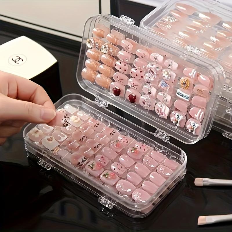 Portable Nail Salon Fashion Wearable Display Box, Three-Fold Transparent Dustproof Storage Box, Suitable for Nails, Earrings, Rings
