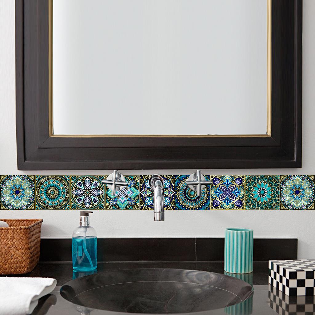 10 шт., матовая плитка с узором мандалы, напольная наклейка, переводные чехлы, износостойкие виниловые обои, кухонный декор для ванной комнаты, стола, стены