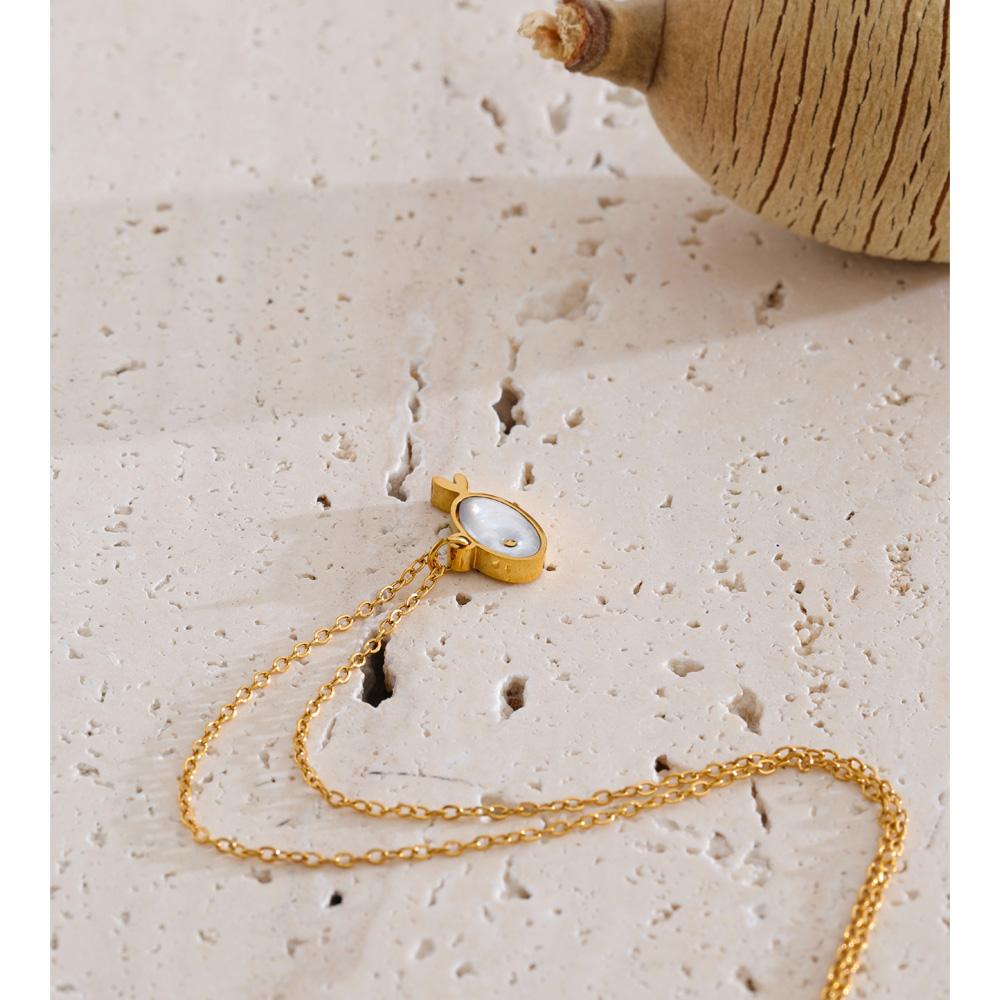 Yhpup Ocean Series Stainless Steel Natural Shell Fish Pendant Necklace Trending Summer Collar Neck Jewelry Waterproof