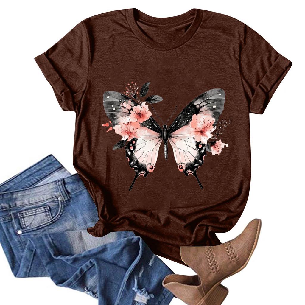 Женская модная повседневная футболка с круглым вырезом и принтом, пуловер с короткими рукавами, топ