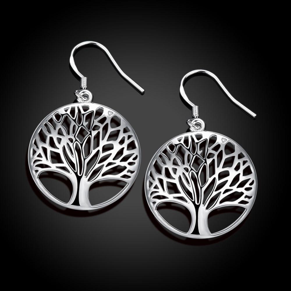 New 925 Sterling Silver Earrings For Women High Quality Jewelry Hollow Carved Round Tree Christmas Gifts