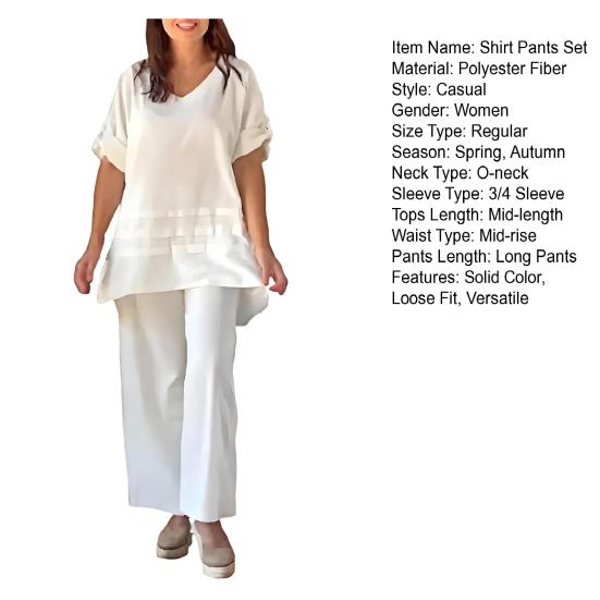 2 шт./комплект женский повседневный наряд с круглым вырезом и рукавом 3/4 средней длины топы с эластичной талией широкие длинные брюки комплект однотонная домашняя одежда