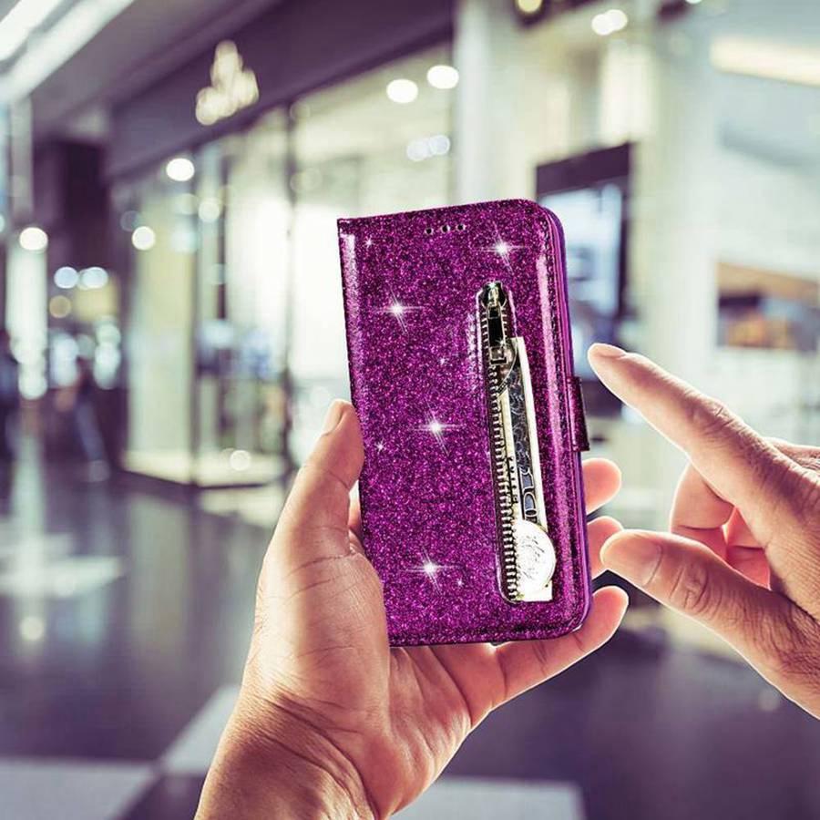 Бумажник Модные блестящие слоты для карт Флип Мягкий силиконовый слот для карт Кожаный чехол для iPhone Samsung Galaxy Xiaomi Redmi Huawei Google OnePlus Case