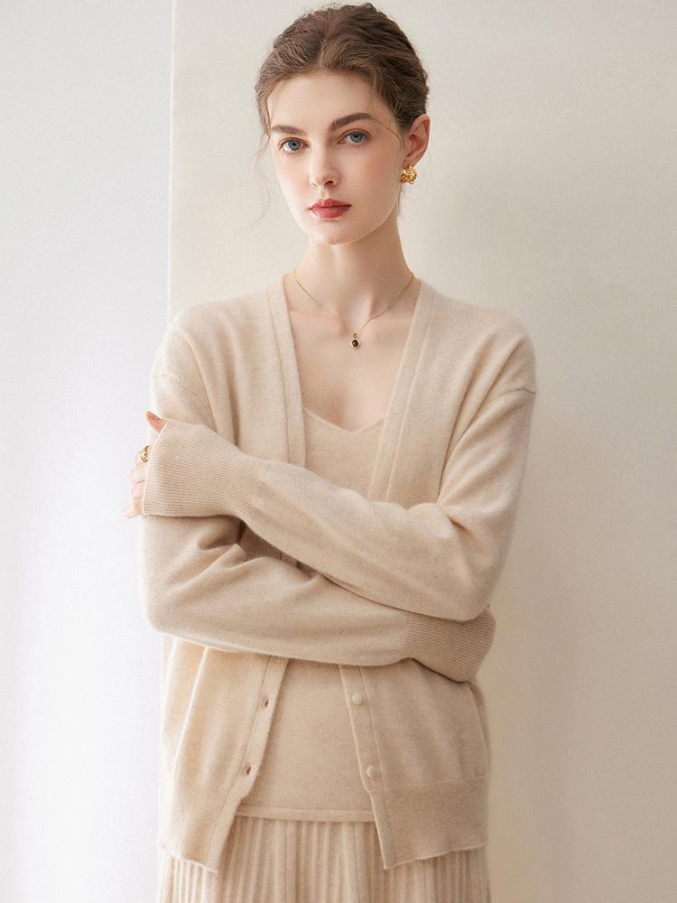 Kang Sai Ni Women's Pure Cashmere Cardigan - 2026 Spring/Autumn Single-Breasted Base Layer for Commute Style
