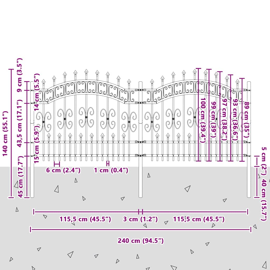 Garden Fence KAMPEN 240 x 140 cm Mesh Powder Coated Steel