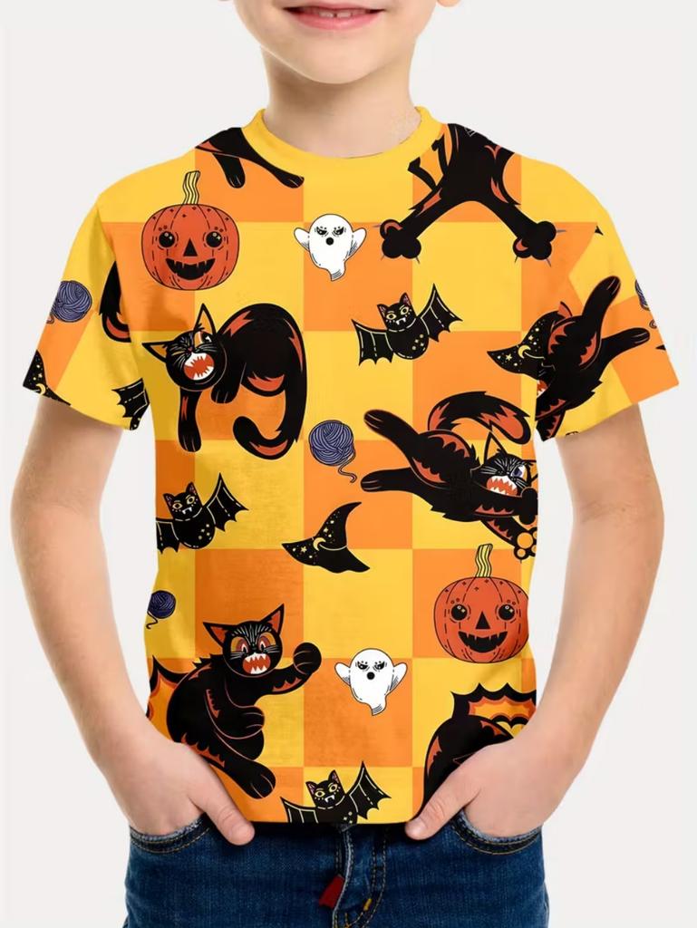 Halloween Boy's T-Shirt Pumpkin Pattern Summer Short Sleeve Loose Fashion 3D Print Children Top Holiday 3-10y Gift Party T-Shirt