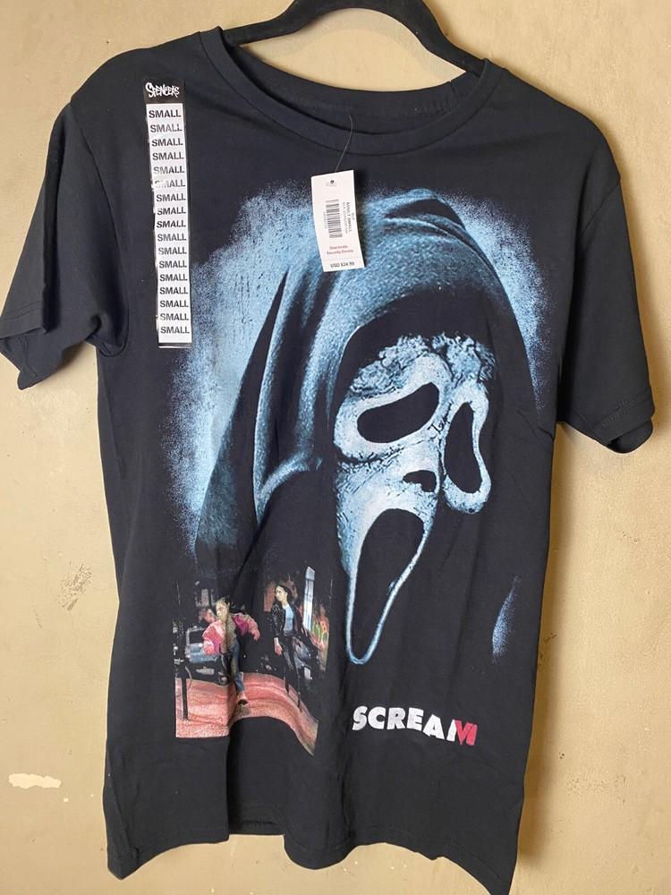 Фильм КРИК Большой принт Черная графика HQ Футболка унисекс Spencer's Tee-NWT