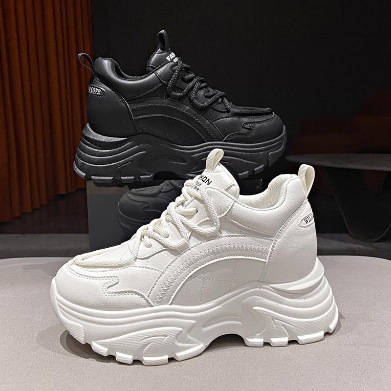 Fashion New White Chunky Women's Sneakers 2024 Autumn Winter Thick Bottom Vulcanized Shoes Woman Fashion PU Leather Platform Sneakers