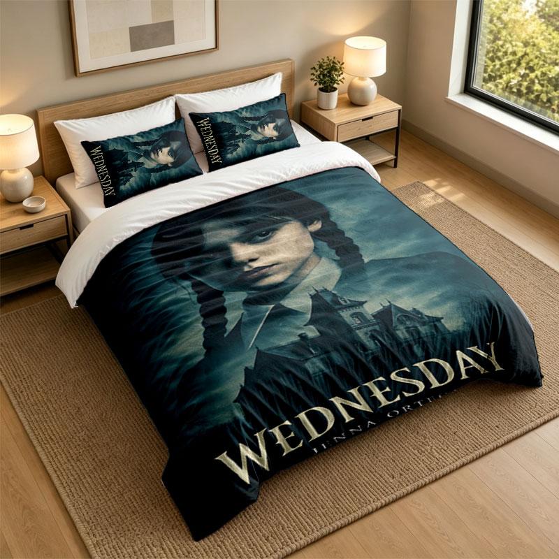 3Pcs Bedding SetThe Addams Family Soft Bed Sheet and Two Pillowcases Home Bedroom Decor