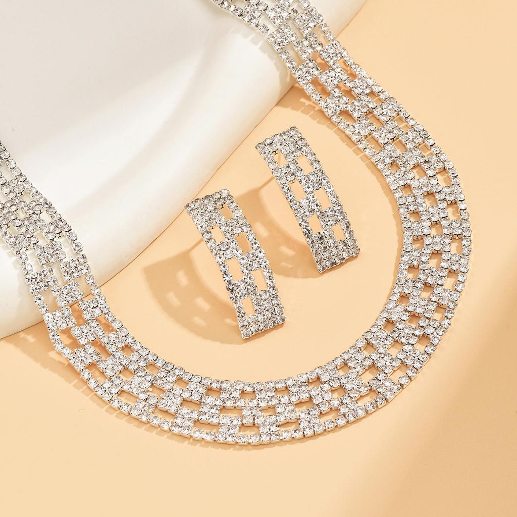 Ювелирные изделия Роскошь Свадебный Ужин Вечеринка Женщин Воды Бриллиант Полые Ожерелья Серьги-гвоздики Комплект Из Двух Частей