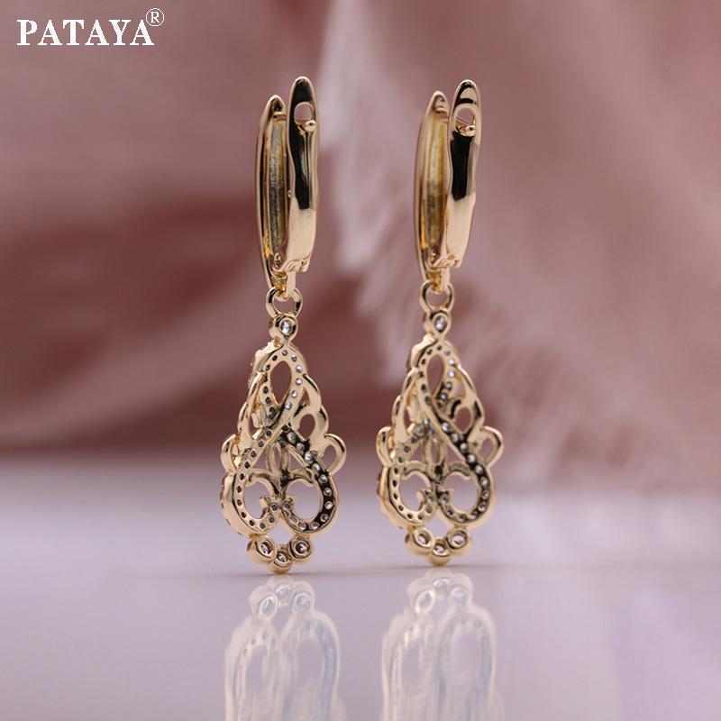 PATAYA Серьги из розового золота с китайским узлом и инкрустацией из белого искусственного циркона