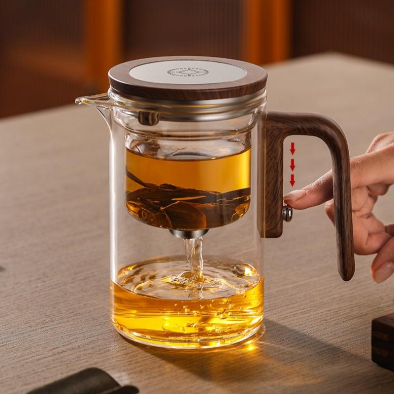 600/800ML Glass Teapot Water Separation Inner Container One Click Magnetic Switch Tea Pot with Wooden Handle Household Teaware