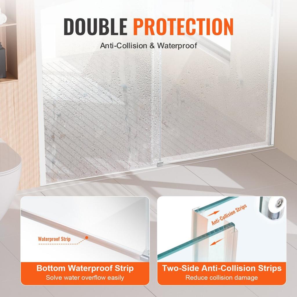 Frameless Shower Door 58-59" x 75" SGCC Tempered Glass 5/16" Chrome