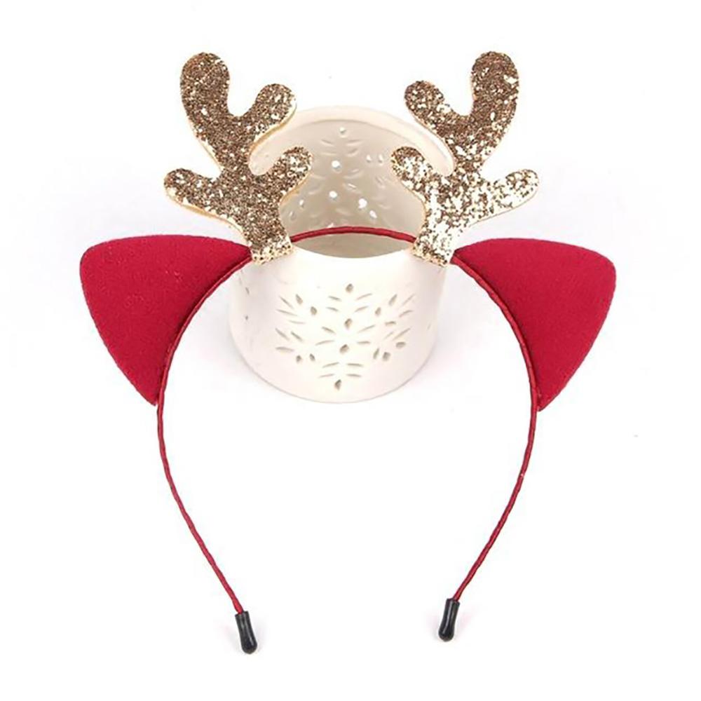Рождественская повязка на голову с блестящими рогами и кошачьими ушками из мультфильма для девочек, детские головные уборы, украшения для рождественской вечеринки, дня рождения