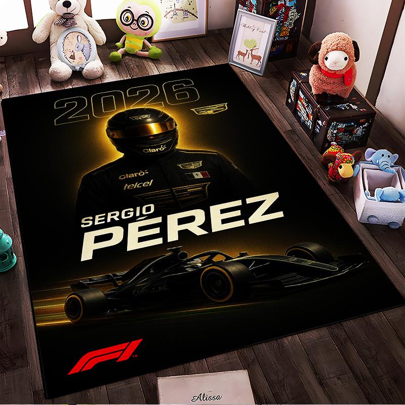 Formula Racer Design Black Non-slip Rug suitable for living room and bedroom sofas.