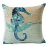 Exquisite 18" Blue Sea Animal Cotton Linen Cushion Cover For Stylish Living Spaces