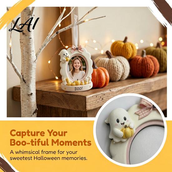 Autumn Home Decor Mini Halloween Picture Frame Small Cute Ghost Pumpkin Photo Frame Ornament Children Room Decoration Decorative Postcard Holder for