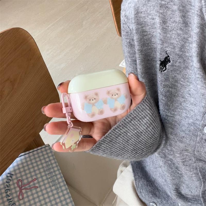 Японский и корейский ins нишевый розово-зеленый мишка для AirPods 1 / 1 наушников защитный чехол 1pro второе и третье поколение новые модели