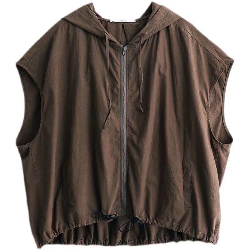 Весна и лето Ретро литературный повседневный жилет с капюшоном жилет женская свободная куртка без рукавов на молнии