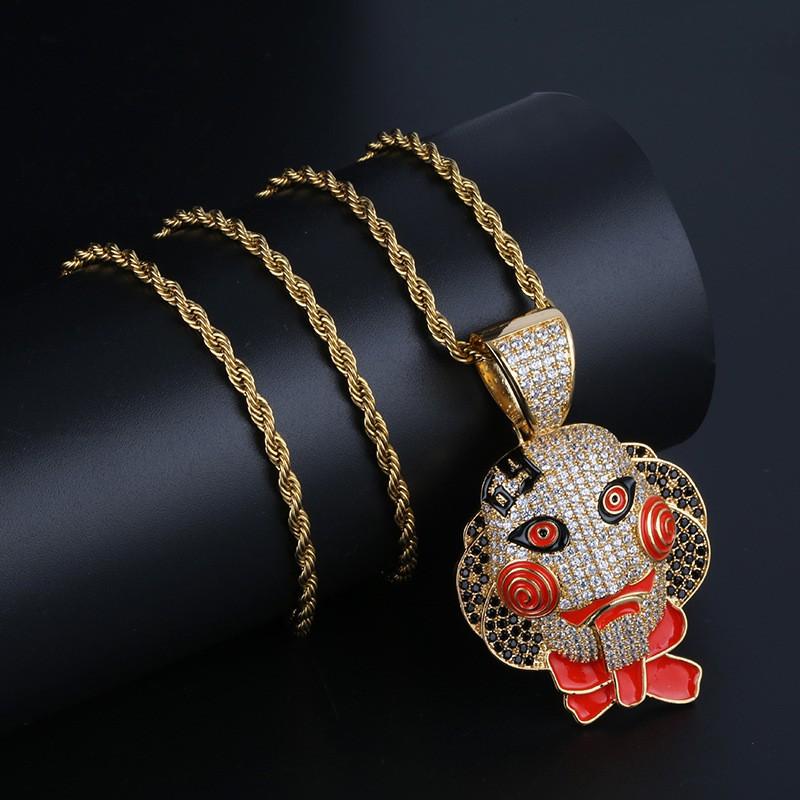 Hip Hop Punk Chainsaw Horror Mask Pendant Necklace Men Halloween Decor Accessory
