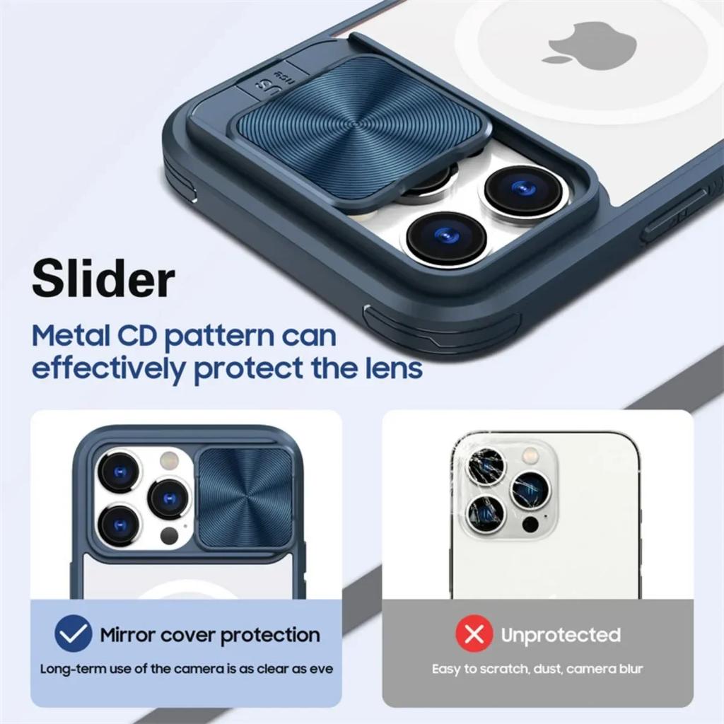 Чехол для iPhone 16 15 13 12 11 14 Pro Max Plus Magsafe Магнитная Беспроводная Зарядка Защита Камеры Слайдер Ударопрочный Прозрачный Чехол