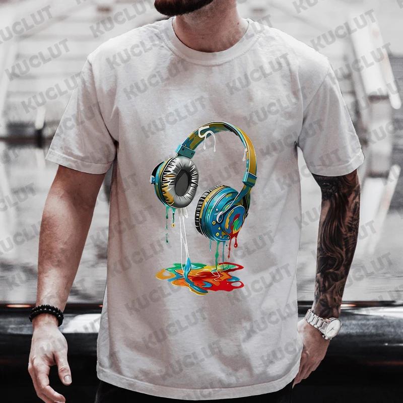 Мужская летняя футболка с графическим принтом и наушниками Hip Hop Fusion