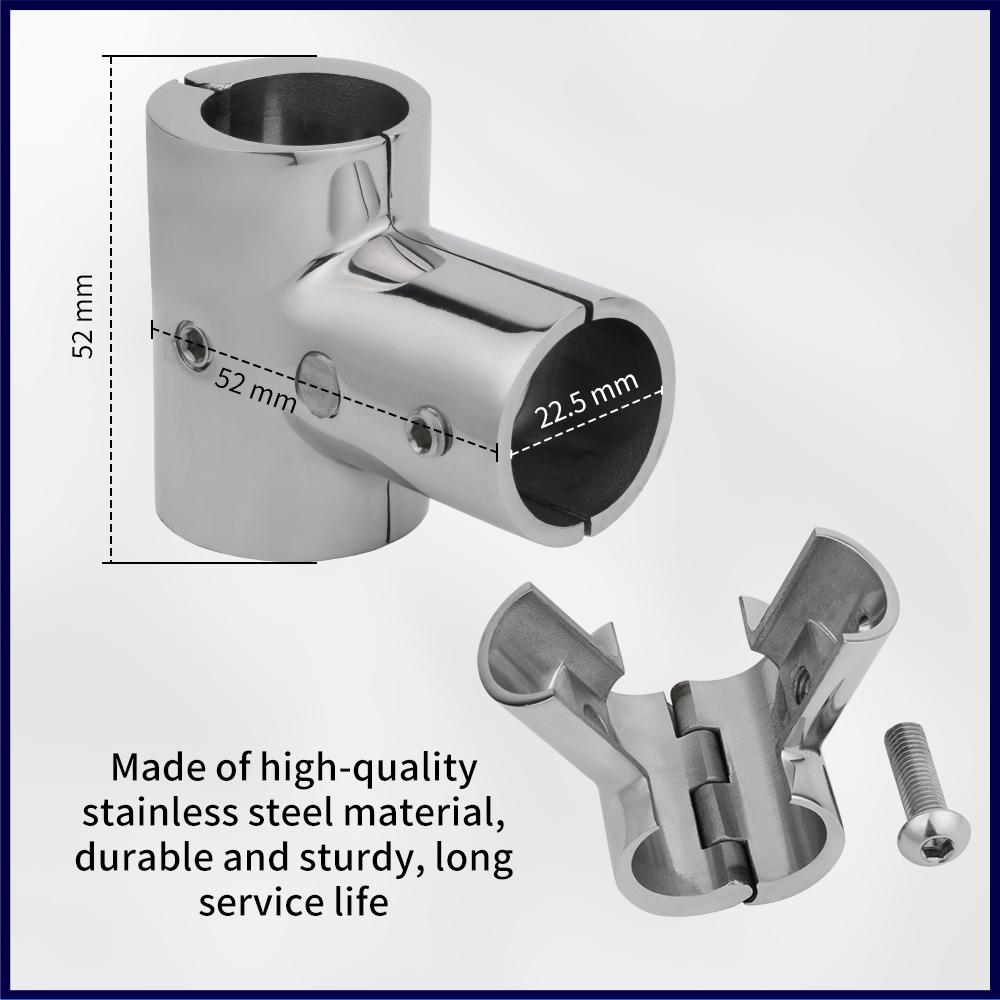 3-Way 90° Split Tube Pipe Connector Boat Handrail Fitting 316 Stainless Steel 22/25mm Tee Handrail Fittings Marine Hardware