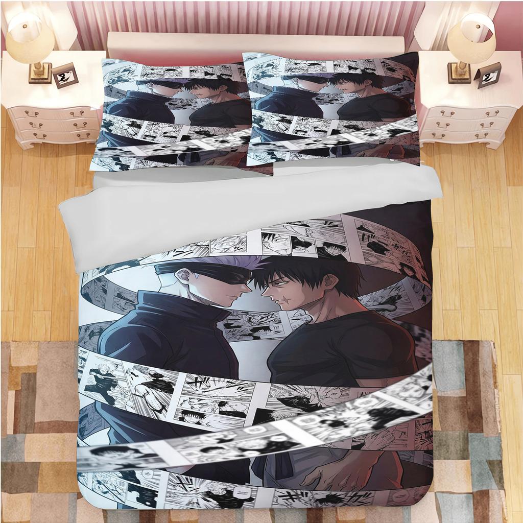 Jujutsu Kaisen Anime Duvet Cover Set 3Pcs Itadori Yuji Gojo Satoru Printed Bedding Set Polyester Bedroom Decor Pillowcases